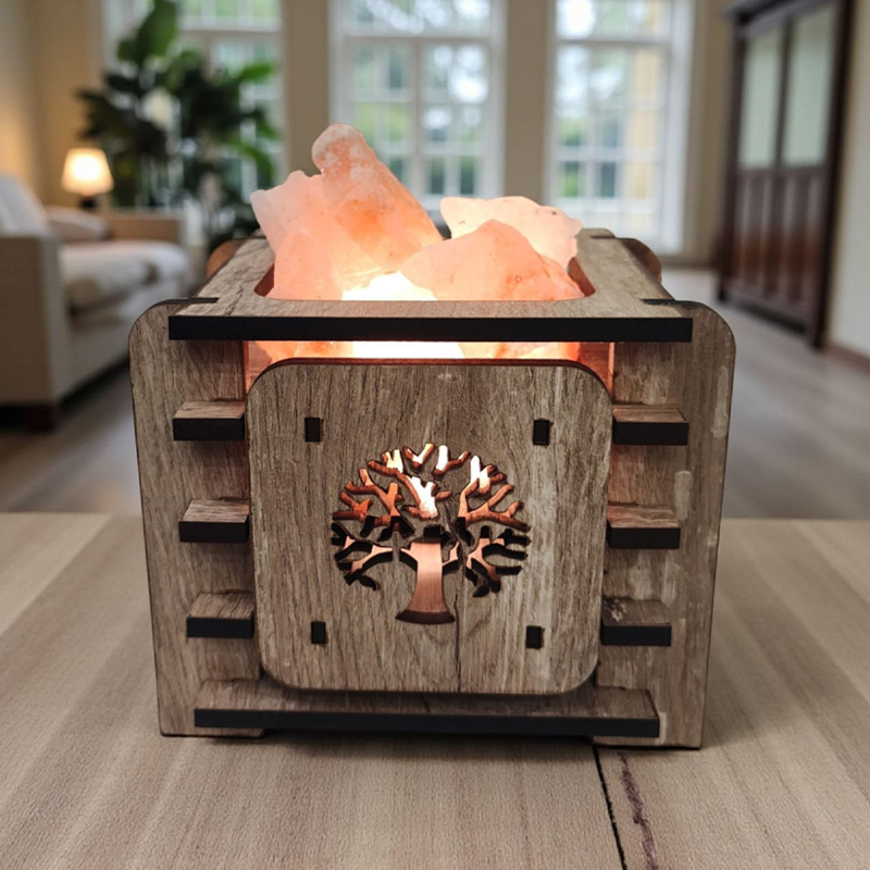 Lampara de Sal Madera Calada Modelos Varios