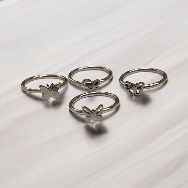 Anillo Acero Mariposas Varias