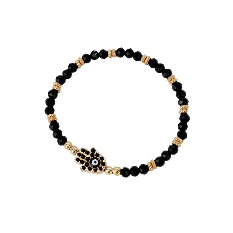 Pulsera Elastica Negra con Mano de Fatima Dorada