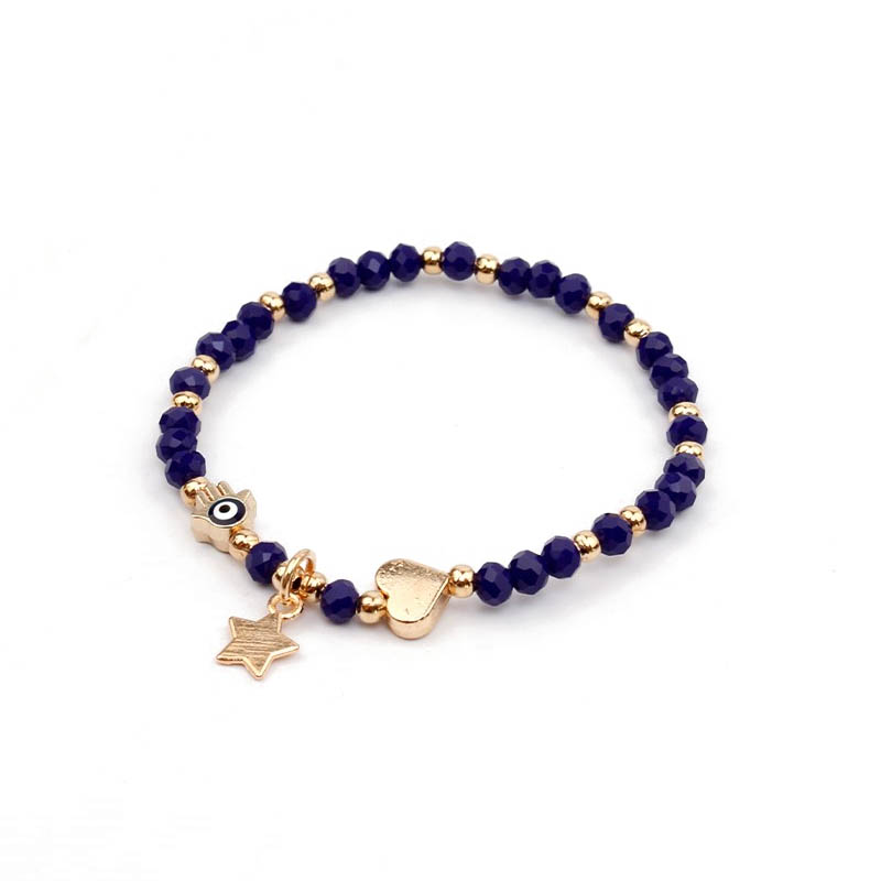 Pulsera Elastica Azul con Corazon, Mano de Fatima, Ojo Turco y Estrella