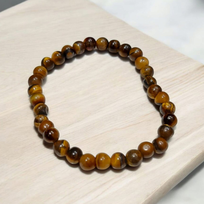 Pulsera Gema Ojo de Tigre Elástica Esferas 5mm