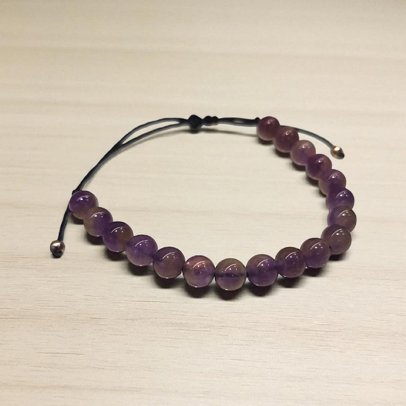Pulsera Gema Amatista Hilo Esferas 6mm