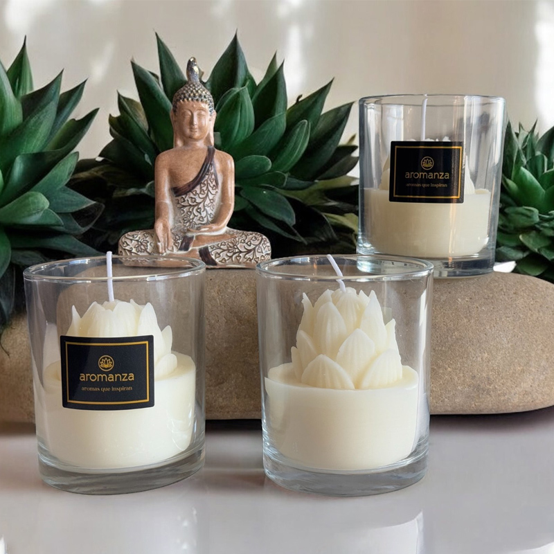 Vela con Flor de Loto Cera Vegetal Pimpollo de Jazmin