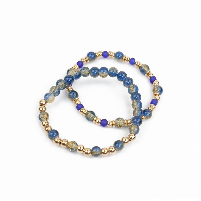 Set Pulseras Elasticas Golden Color Azul