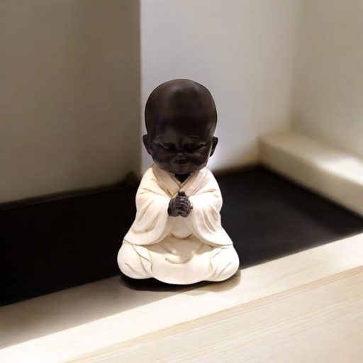 Buda Bebe Negro Orando Tunica Blanca 14cm