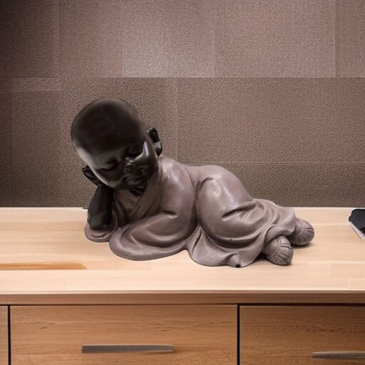 Buda Bebe Negro Recostado Tunica Gris 14cm