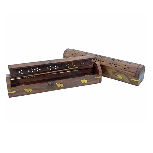 Porta Sahumerio Box Madera y Bronce Modelos Varios 30x5.5cm