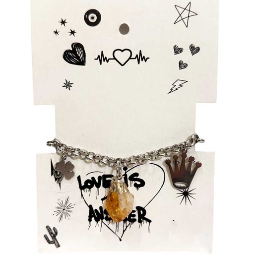 Pulsera Gema Citrino con Trebol y Corona
