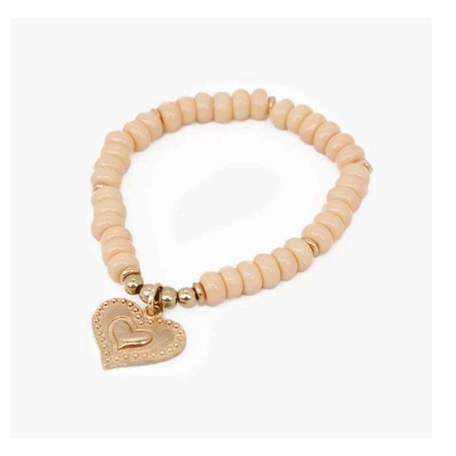[¨68649] Pulsera Salmon con Corazon Dorado