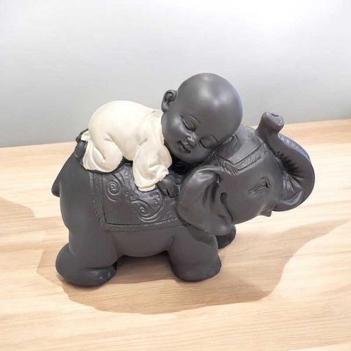 Buda Bebe Negro Elefante Manto Blanco con  9cm