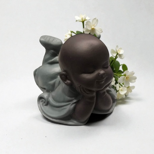 Buda Bebe Negro Acostado Manto Verde 9cm