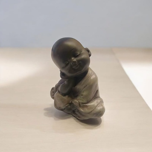 Buda Bebe Negro Reposando Tunica Gris 7cm