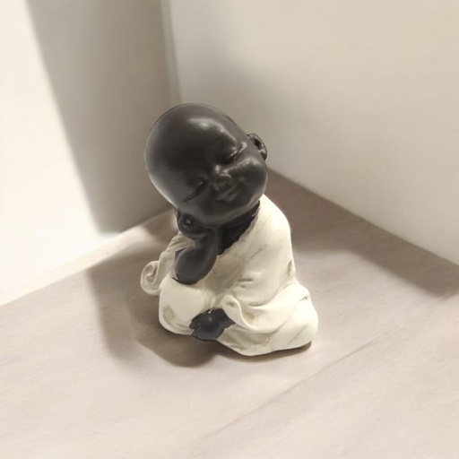 Buda Bebe Negro Reposando Tunica Blanca 7cm