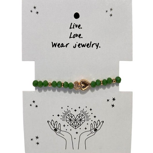 Pulsera Elastica Verde con Corazon Dorado