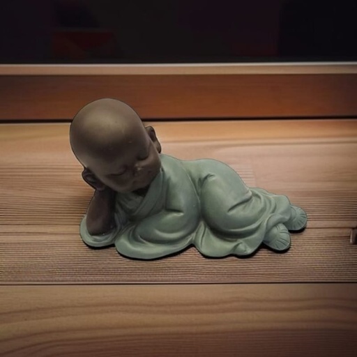 Buda Bebe Negro Recostado Tunica Verde 14cm