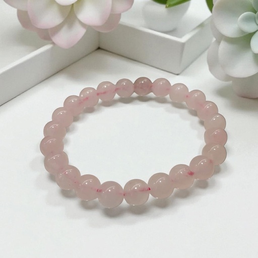Pulsera Gema Cuarzo Rosa Elástica Esferas 8mm