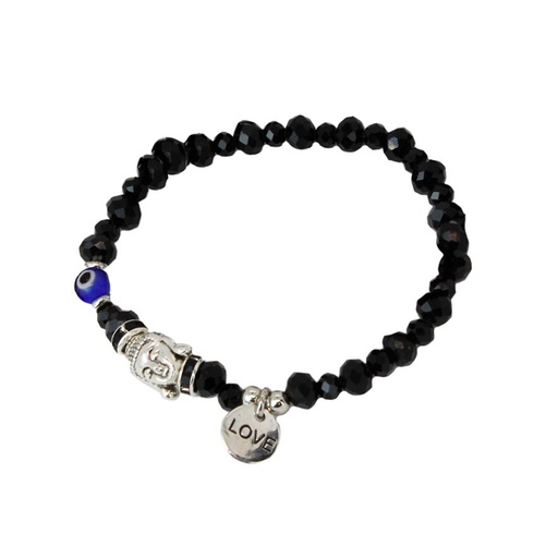 [78511] Pulsera Elastica Lucky Negra con Dije Buda y Ojo Turco Azul