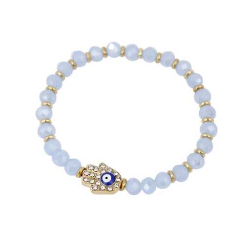 [85825] Pulsera Elastica Celeste con Mano de Fatima con Strass