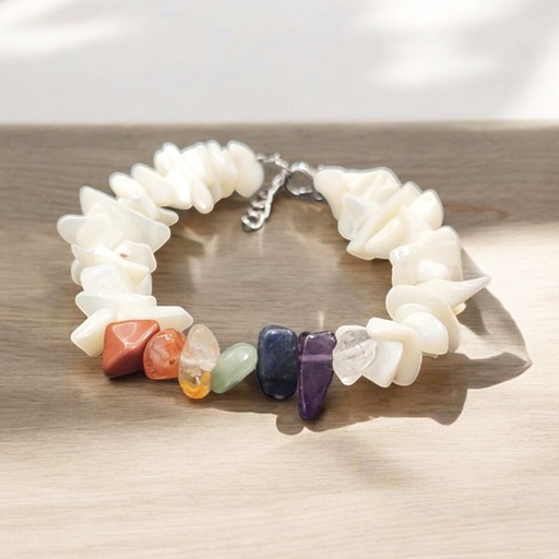 Pulsera Gema Nacar con 7 Chakras Escallas