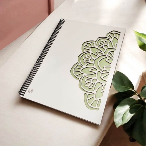 Cuaderno A4 Rayado Tapa Madera Blanca Mandala