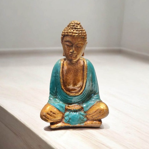 Buda Dorado Manto Verde Oscuro 8.5cm