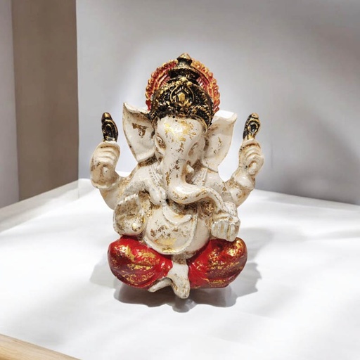 Ganesha Blanca Resina 12cm Manto Rojo