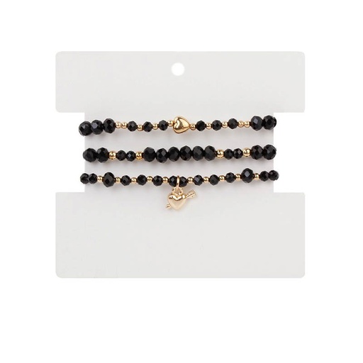 Set Tres Pulseras Negras con Dijes Dorados de Corazon