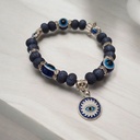 Pulsera Elastica Azul con Ojo Turco y Mano de Fatima