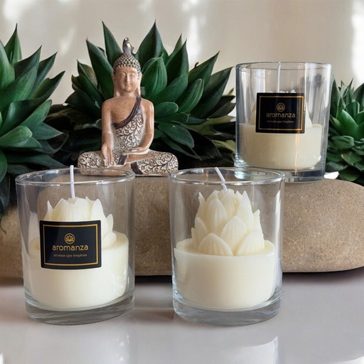 Vela con Flor de Loto Cera Vegetal Lavanda Francesa