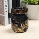 Hornito Ceramica Negro con Hojas Doradas 9.5cm
