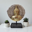 Buda Resina Dorado Fondo Madera 23cm