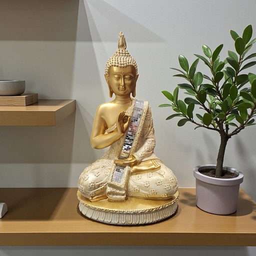 Buda Dorado Banda Espejada 30cm