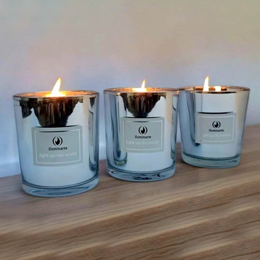 Vela Aromatica en Vasos Plata Cera Vegetal Aromanza 6x5.5cm Mix Floral